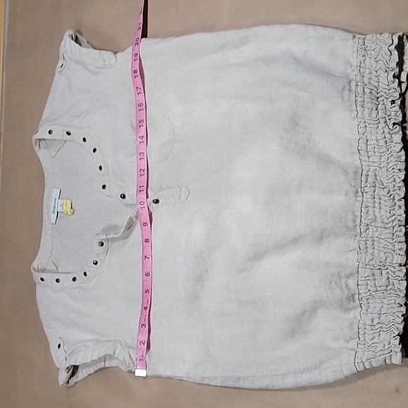 Style & Co Size 10 Oatmeal Colored 100% Linen Studded Neckline Short Sleeve Top - Picture 7 of 12